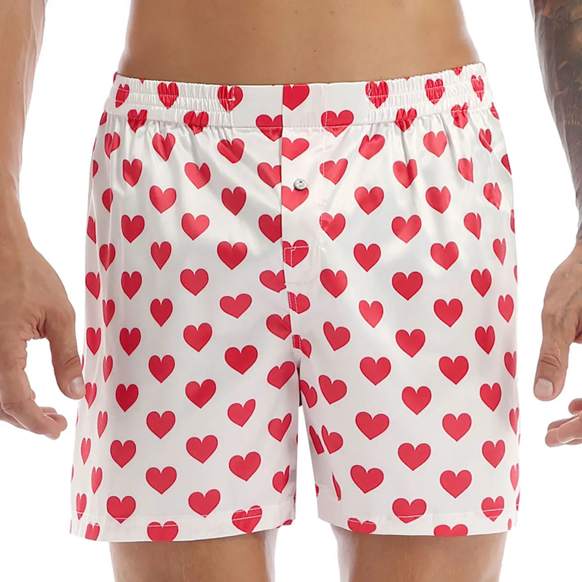 Men's Love Heart Print Boxer Shorts - Cute Casual Lounge Bottoms