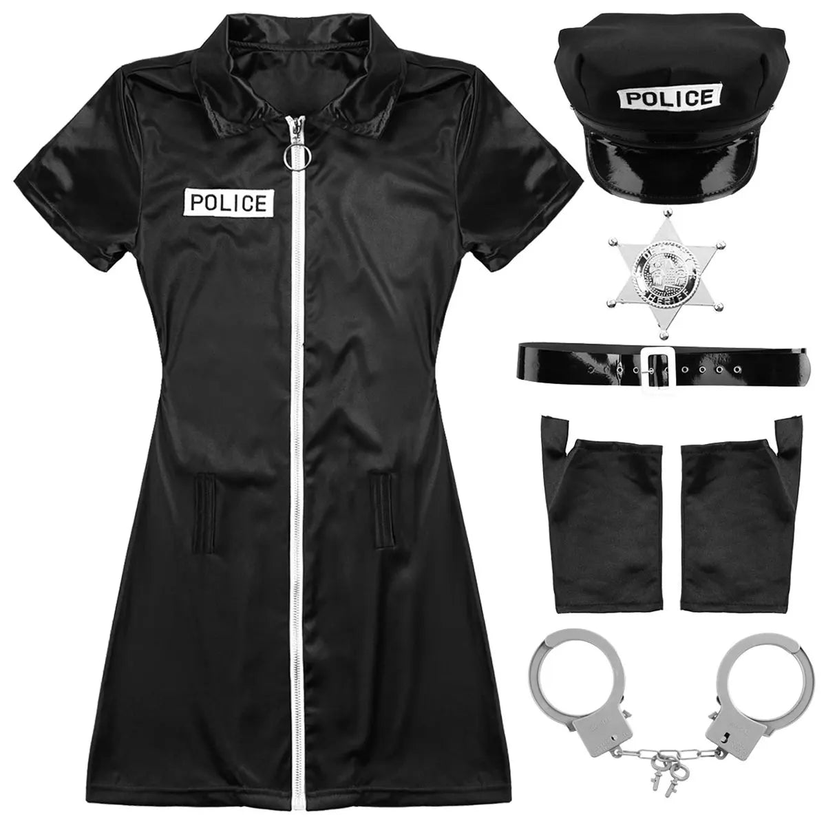 Women's Police Officer Costume - Complete 6-Piece Cop Dress Set
