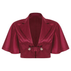 Women's Victorian Satin Cropped Blazer - Flounce Sleeve Rave Coat