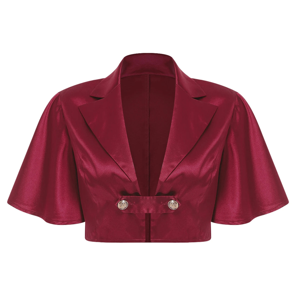 Women's Victorian Satin Cropped Blazer - Flounce Sleeve Rave Coat
