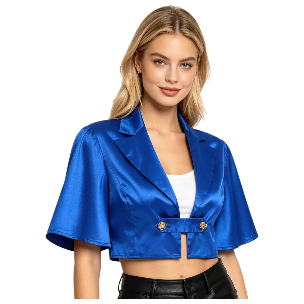 Women's Victorian Satin Cropped Blazer - Flounce Sleeve Rave Coat