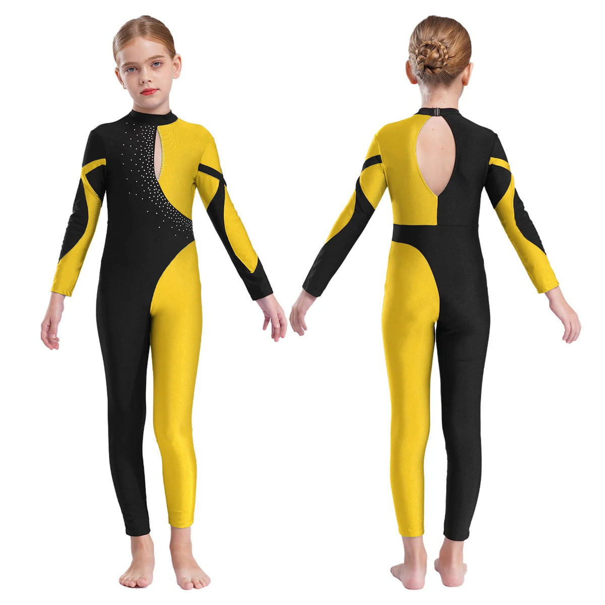 Girls Rhinestone Figure Skating Jumpsuit - Backless Gymnastic Leotard