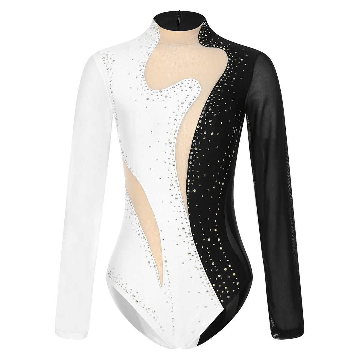 Girls' Rhinestone Skating Leotard Jumpsuit - Back Cutout Tassel