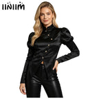 Women's Victorian Circus Ringmaster Satin Blazer - Puff Sleeve Top