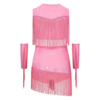 Girls Cowgirl Fringe Dance Costume - Sequined Tops & Skirt Set