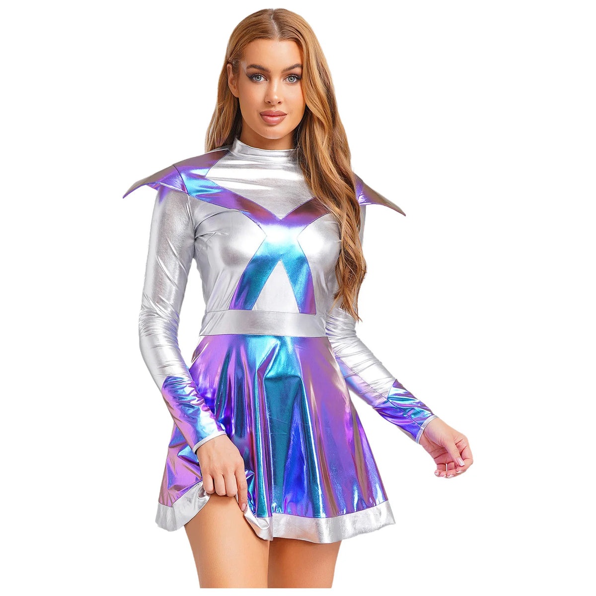 Women's Metallic Shiny Alien Astronaut Costume - Robot Dress