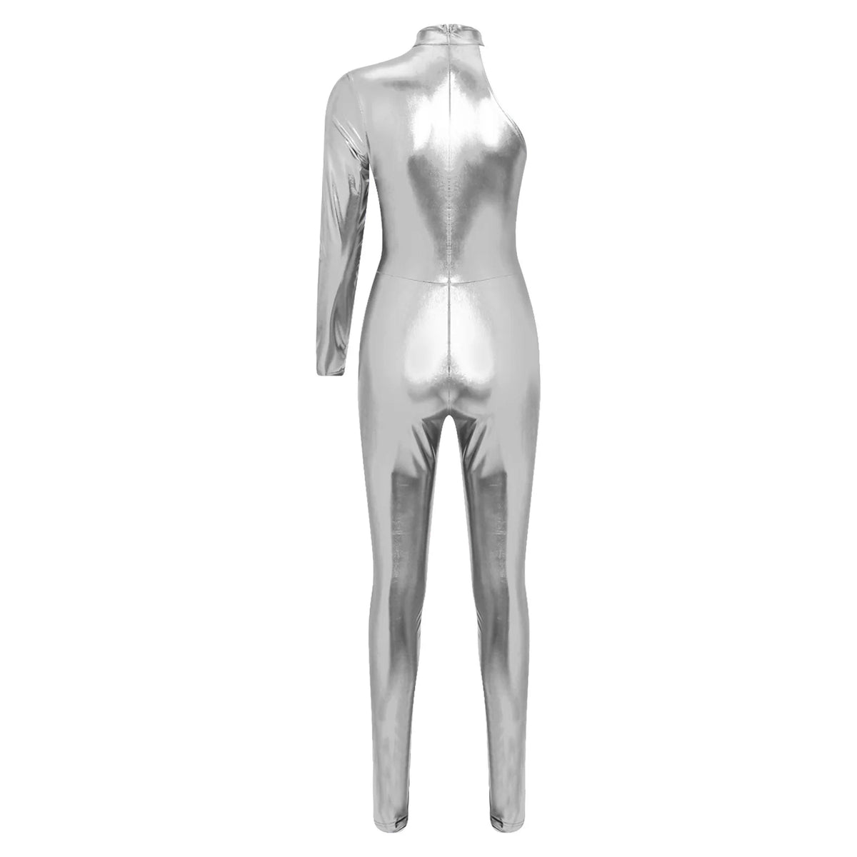 Women's Holographic Mesh Asymmetric Jumpsuit - One-Sleeve Catsuit