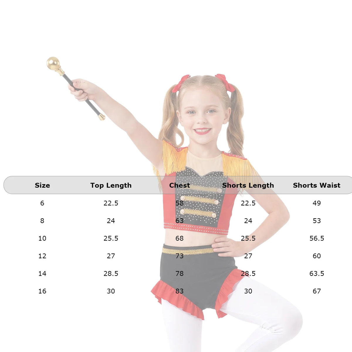 Girls Circus Ringmaster Costume Set - Crop Top & Ruffled Shorts