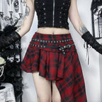 Dark Mall Goth Plaid Asymmetrical Belted Mini Skirt
