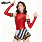 Circus Ringmaster Metallic Leotard - Lion Tamer Cosplay Set
