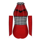 Women's Queen Clown Circus Halter Leotard with Detachable Sleeves