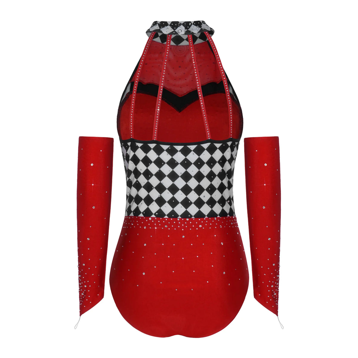 Women's Queen Clown Circus Halter Leotard with Detachable Sleeves