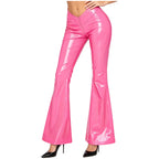 Women's Glossy PU Flare Bell-Bottom Pants - V-Waist Rave Clubwear