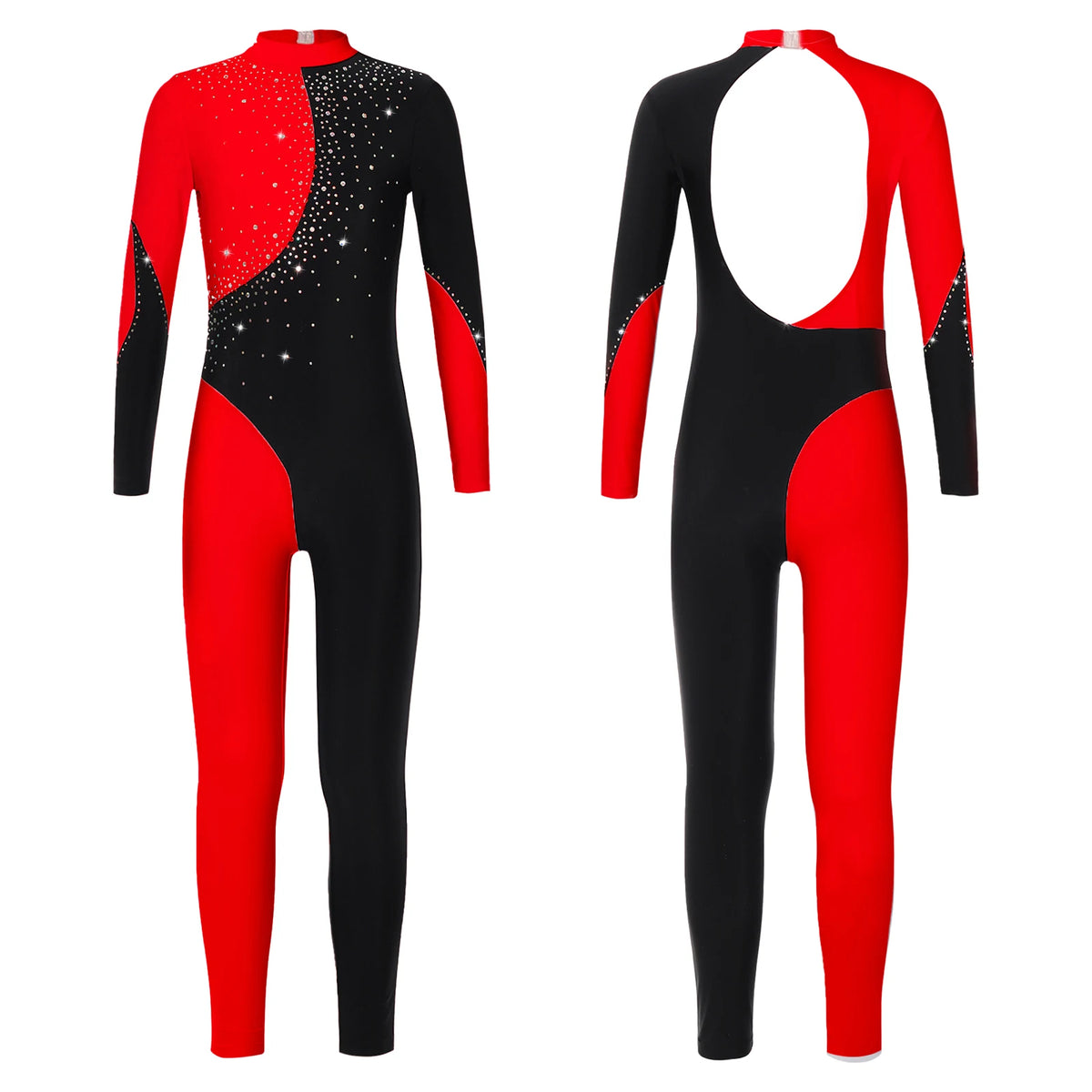 Girls Rhinestone Figure Skating Jumpsuit - Backless Gymnastic Leotard