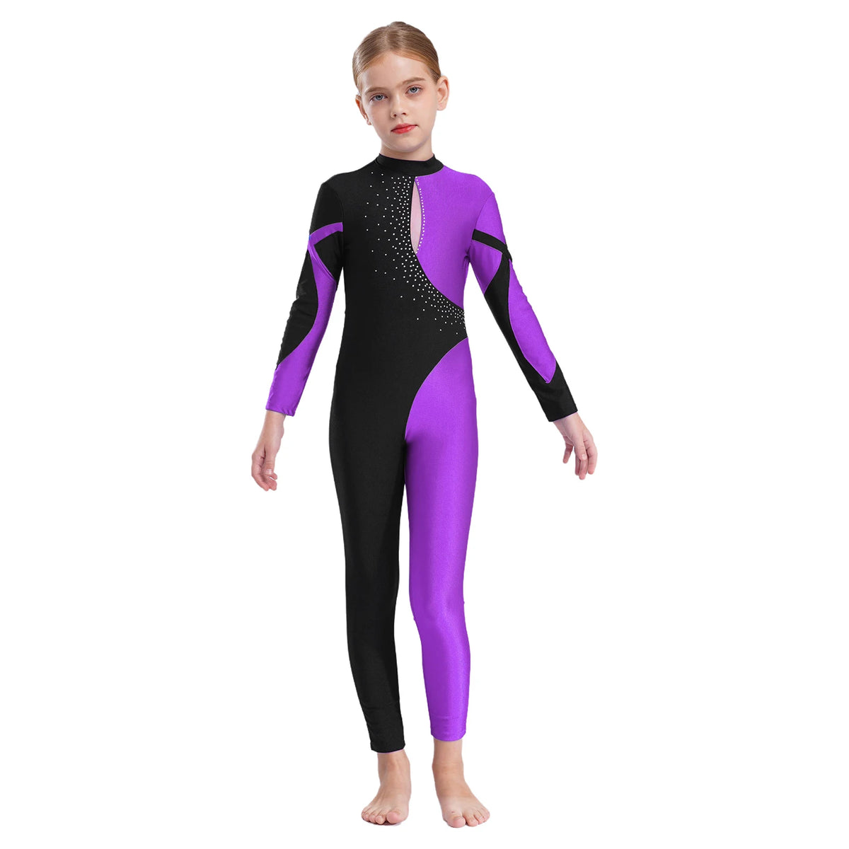 Girls Rhinestone Figure Skating Jumpsuit - Backless Gymnastic Leotard