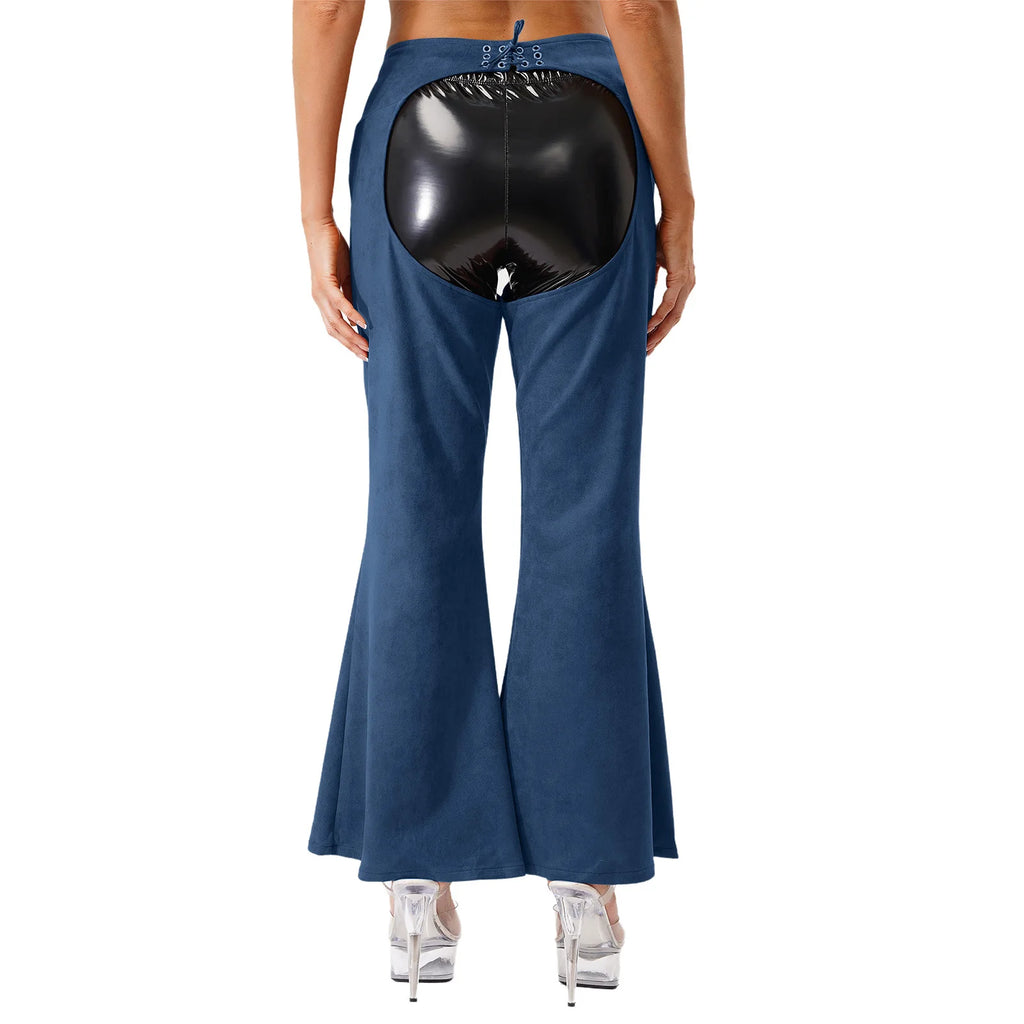 Faux Suede Western Cowgirl Chaps - Hollow-Out Biker Riding Pants