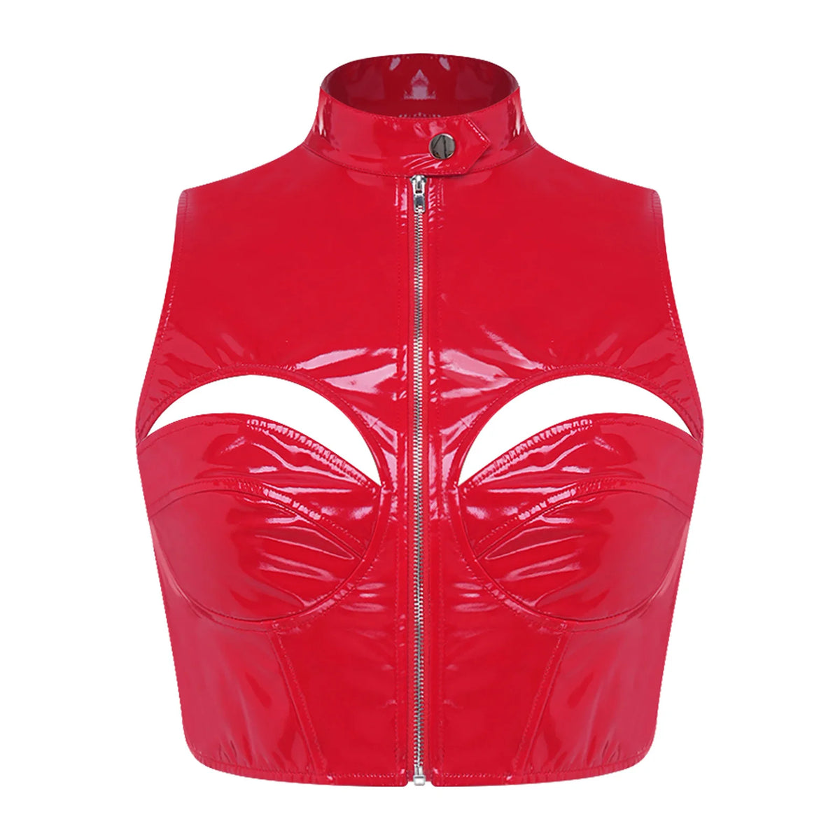 Glossy PU O-Ring Crop Camisole - Cutout Backless Rave Tank Top