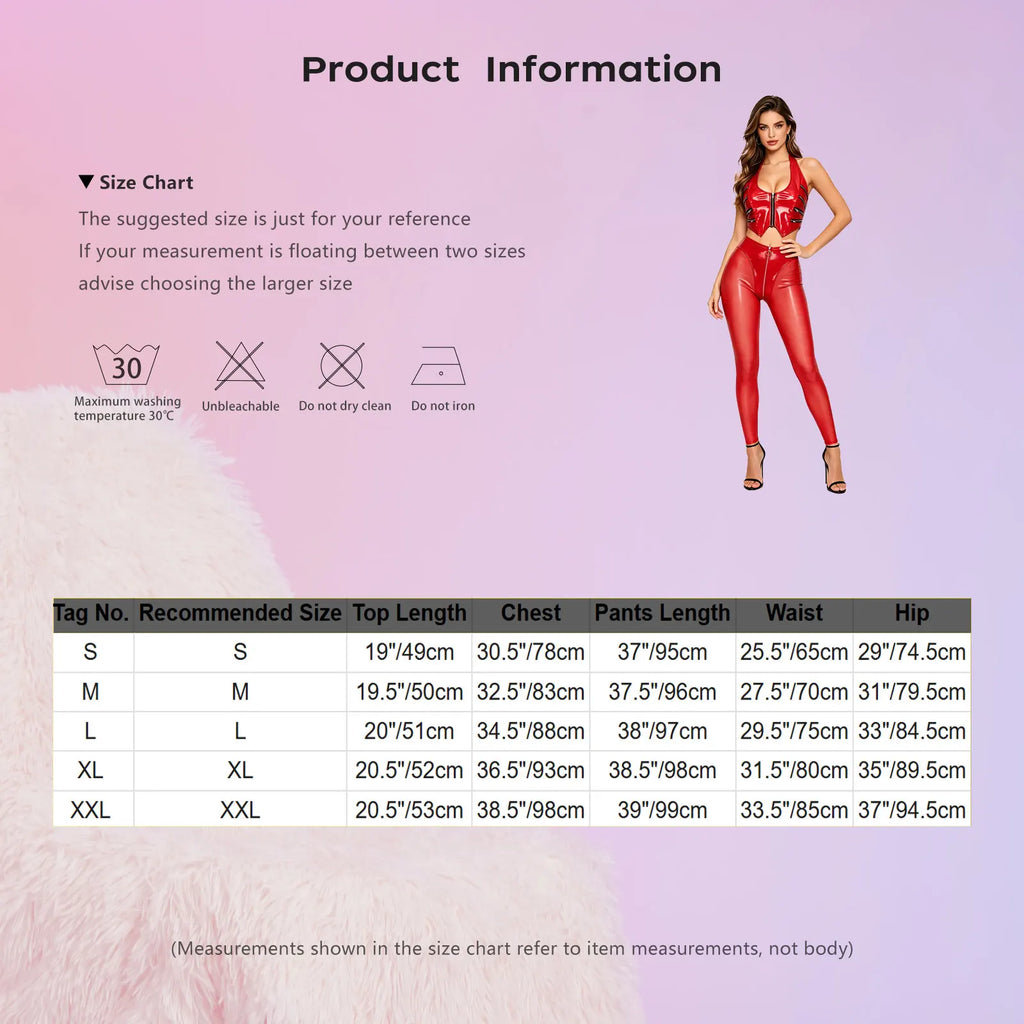 Y2K Glossy PU Leather Pants Set - Lace-Up Top & Sheer Mesh Leggings