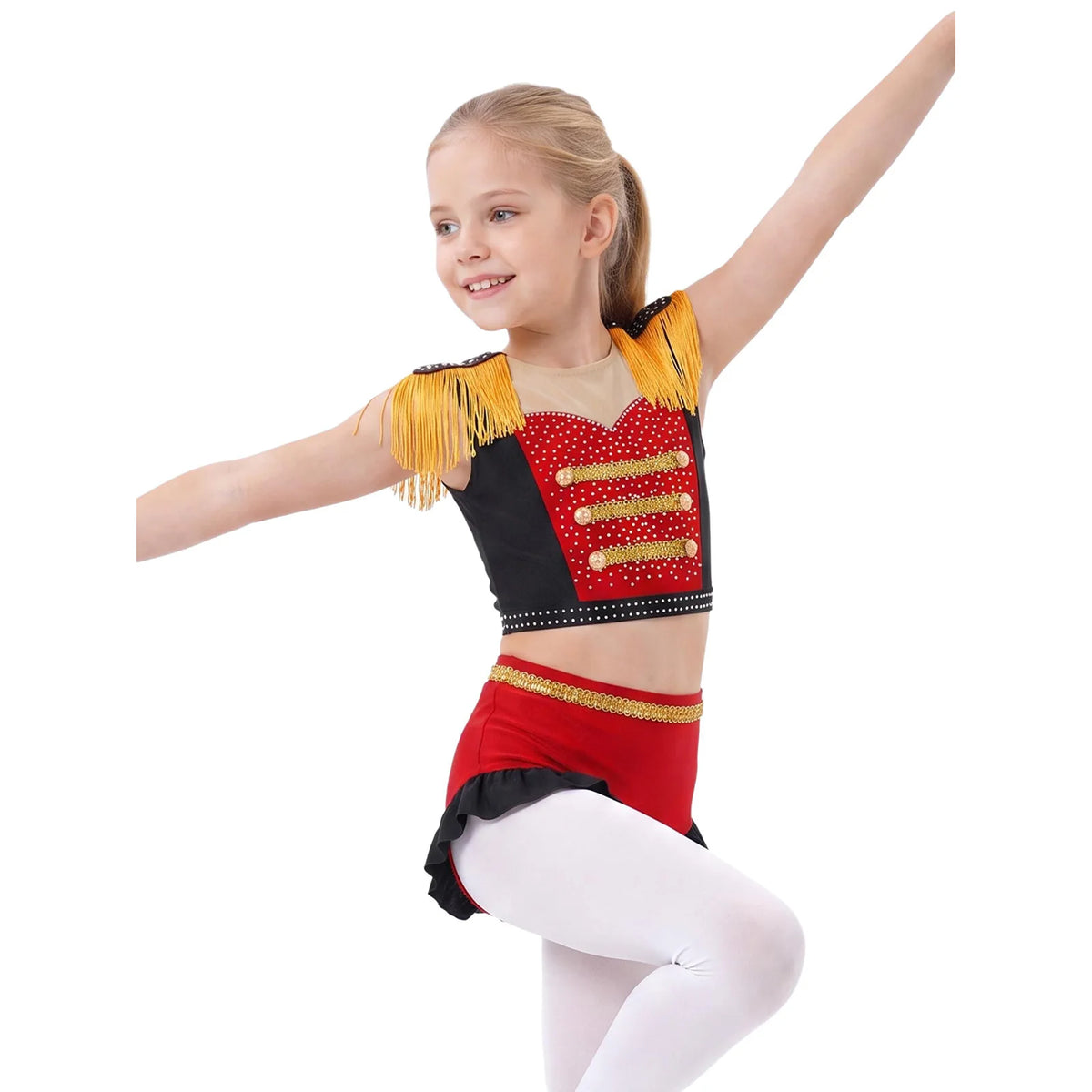 Girls Circus Ringmaster Costume Set - Crop Top & Ruffled Shorts