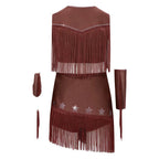 Girls Cowgirl Fringe Dance Costume - Sequined Tops & Skirt Set