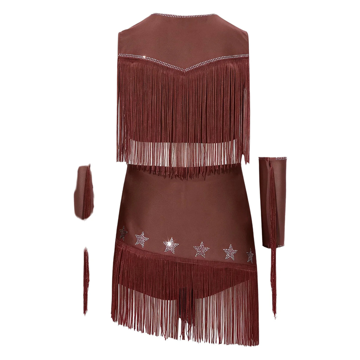 Girls Cowgirl Fringe Dance Costume - Sequined Tops & Skirt Set