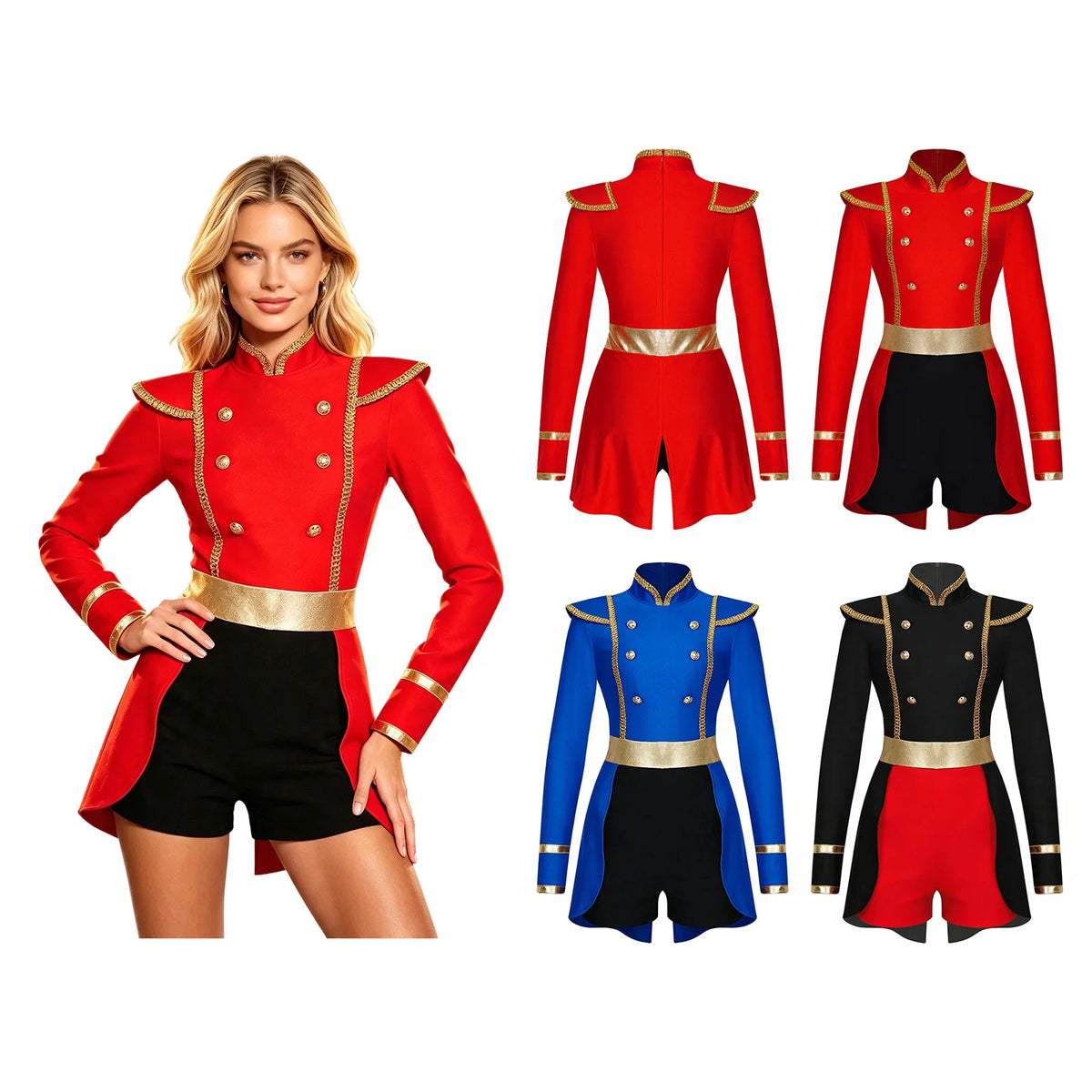 Women's Ringmaster Swallowtail Jumpsuit - Gold Trim Bodysuit