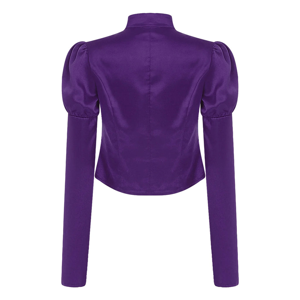 Women's Victorian Circus Ringmaster Satin Blazer - Puff Sleeve Top
