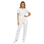 Women's Professional Scrub Jumpsuit - V-Neck Multi-Pocket Uniform