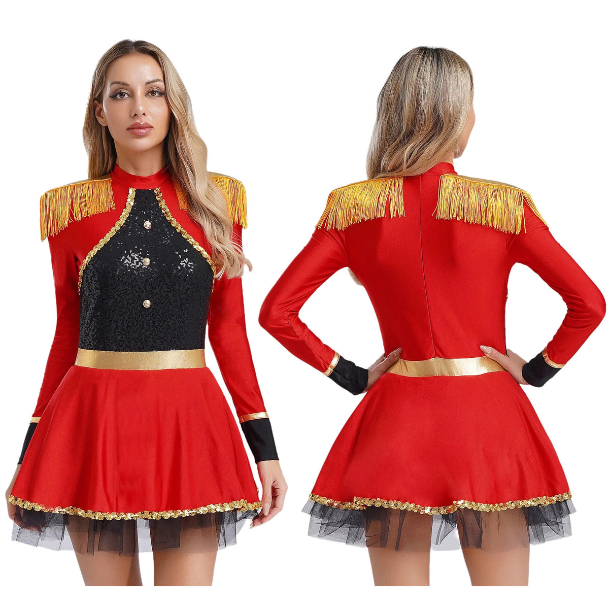 Circus Ringmaster Sequined Bodysuit - Fringe Shoulder Costume Dress