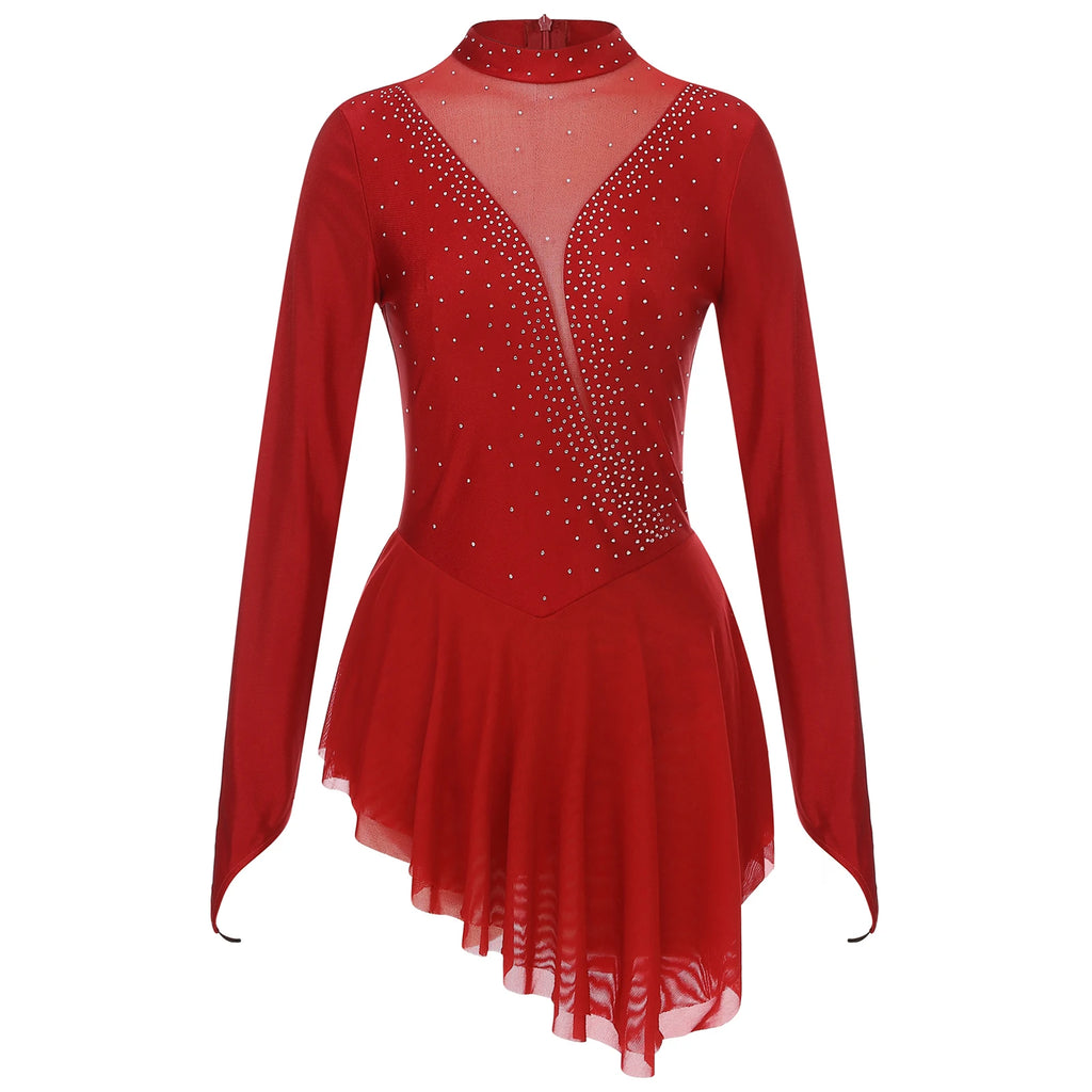 Women's Rhinestone Figure Skating Dress - Ruffled Lyrical Costume
