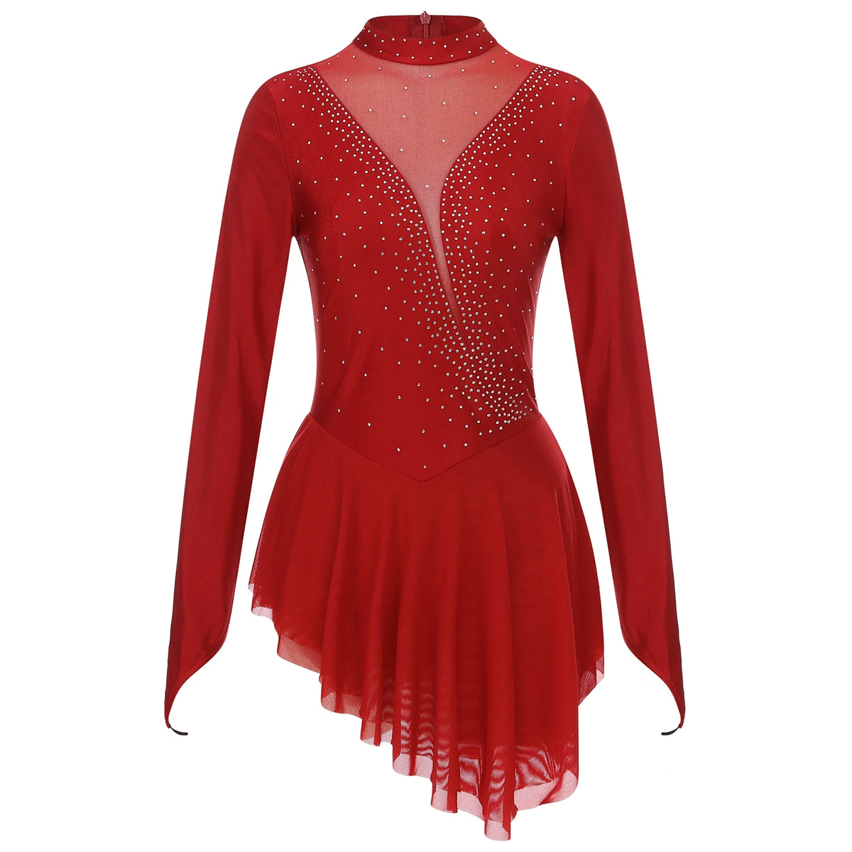 Women's Rhinestone Figure Skating Dress - Ruffled Lyrical Costume
