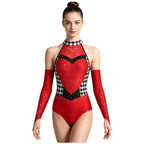 Women's Queen Clown Circus Halter Leotard with Detachable Sleeves