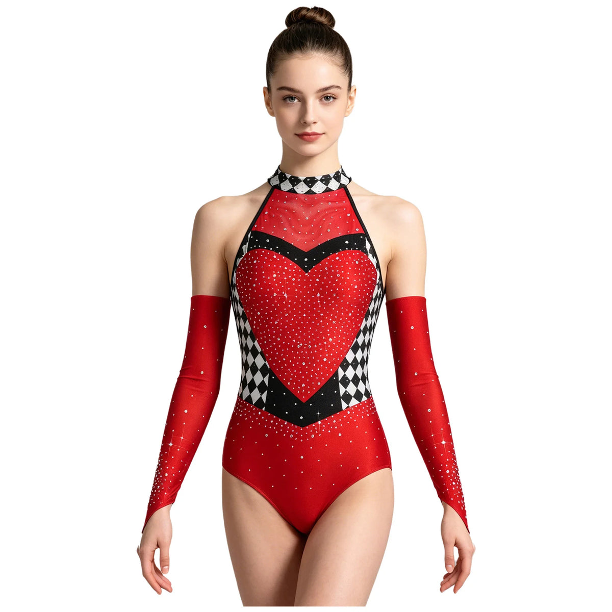Women's Queen Clown Circus Halter Leotard with Detachable Sleeves