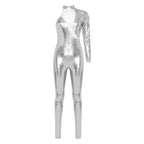 Women's Holographic Mesh Asymmetric Jumpsuit - One-Sleeve Catsuit