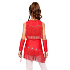 Girls Cowgirl Fringe Dance Costume - Sequined Tops & Skirt Set