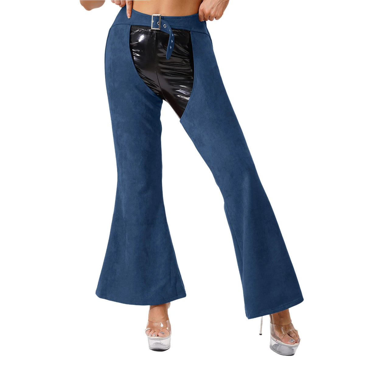 Faux Suede Western Cowgirl Chaps - Hollow-Out Biker Riding Pants