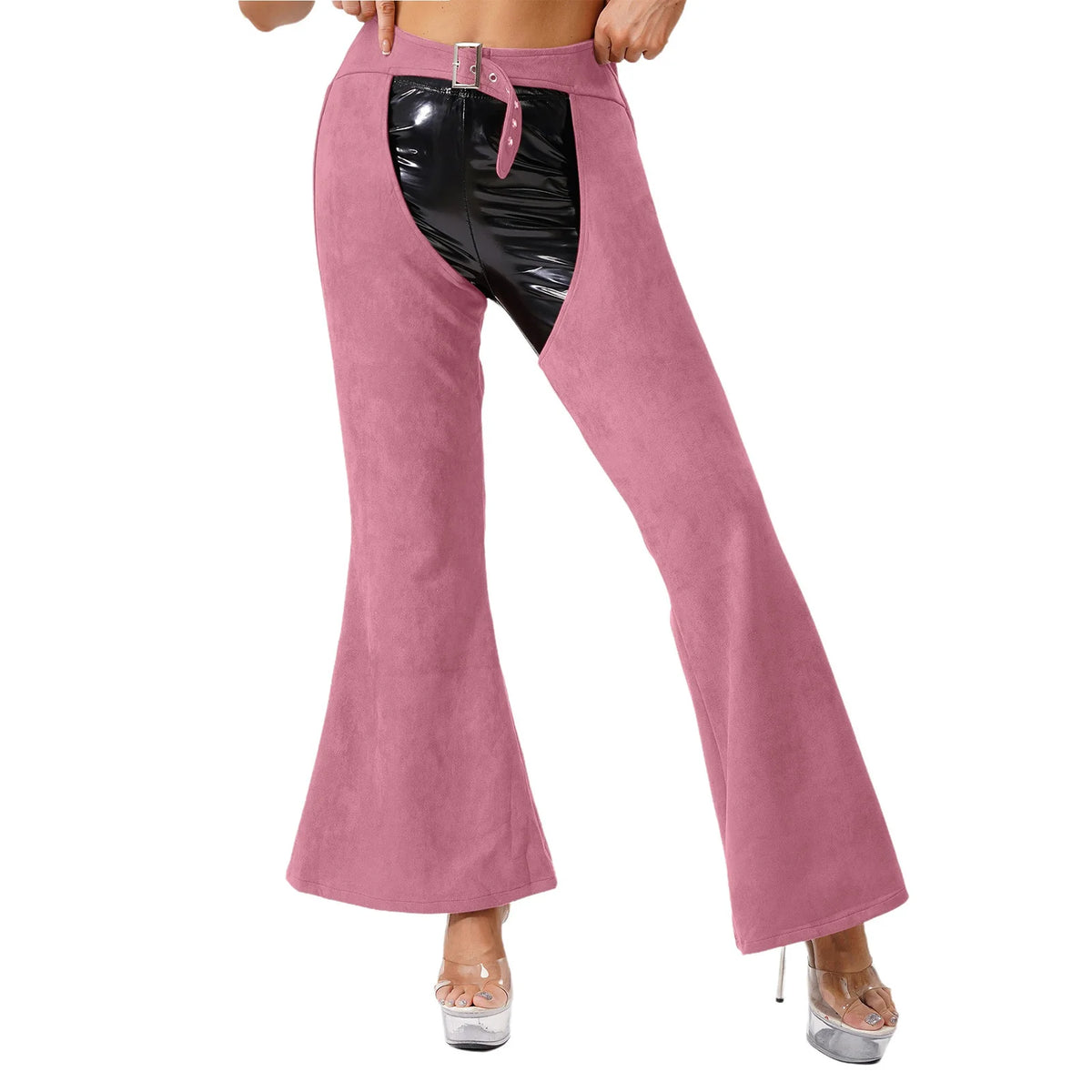 Faux Suede Western Cowgirl Chaps - Hollow-Out Biker Riding Pants