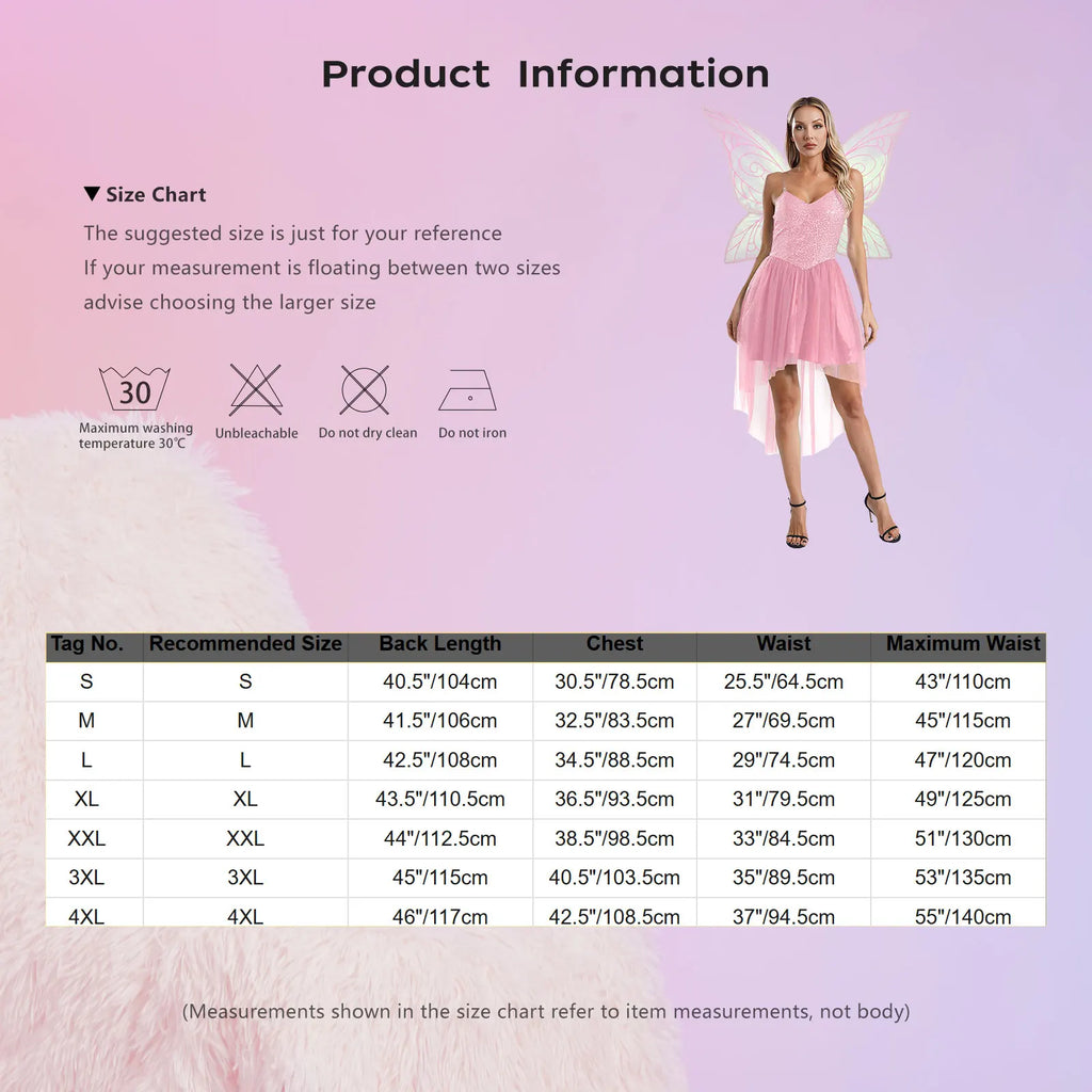 Fairy Elf Sequin Dress Set - High-Low Tulle Dress with Wings