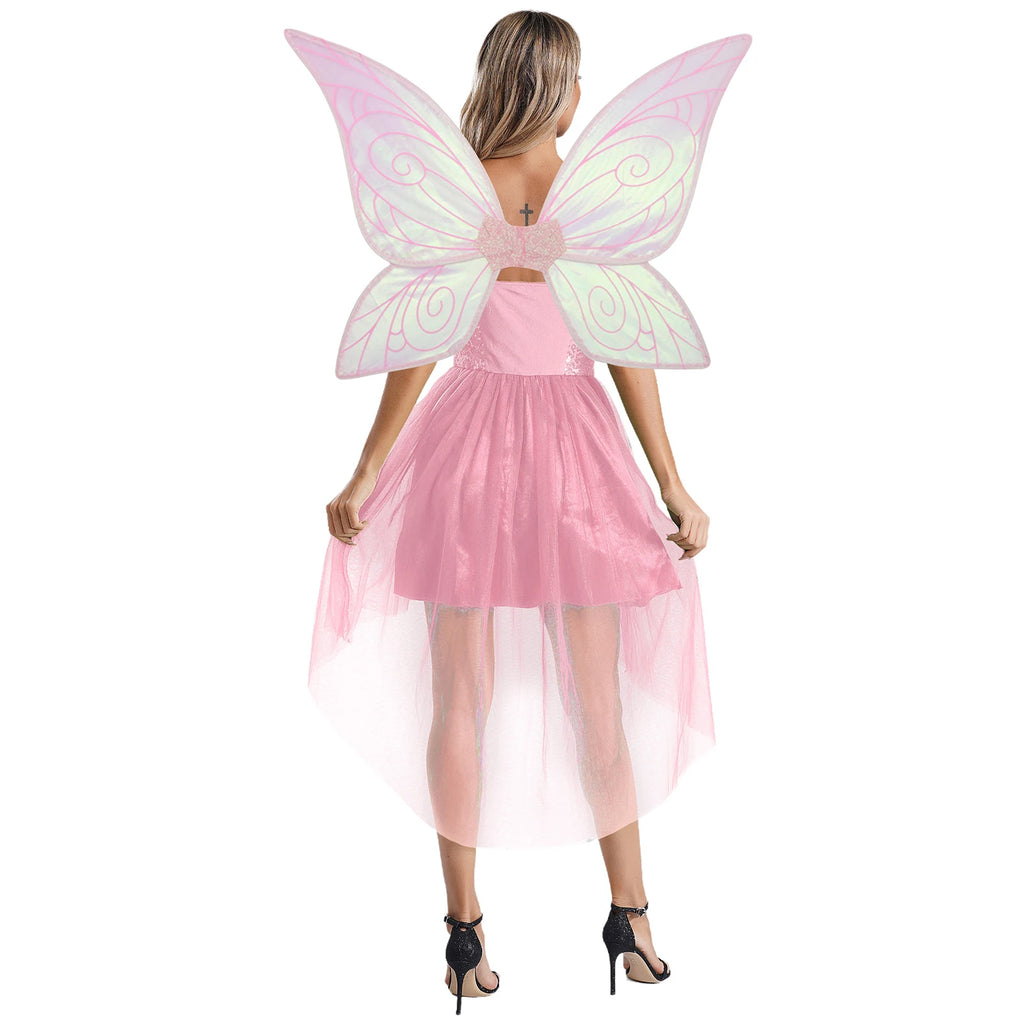 Fairy Elf Sequin Dress Set - High-Low Tulle Dress with Wings