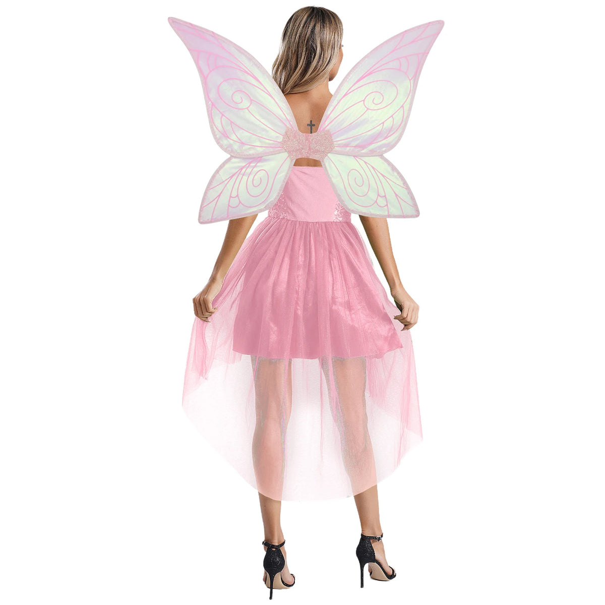 Fairy Elf Sequin Dress Set - High-Low Tulle Dress with Wings