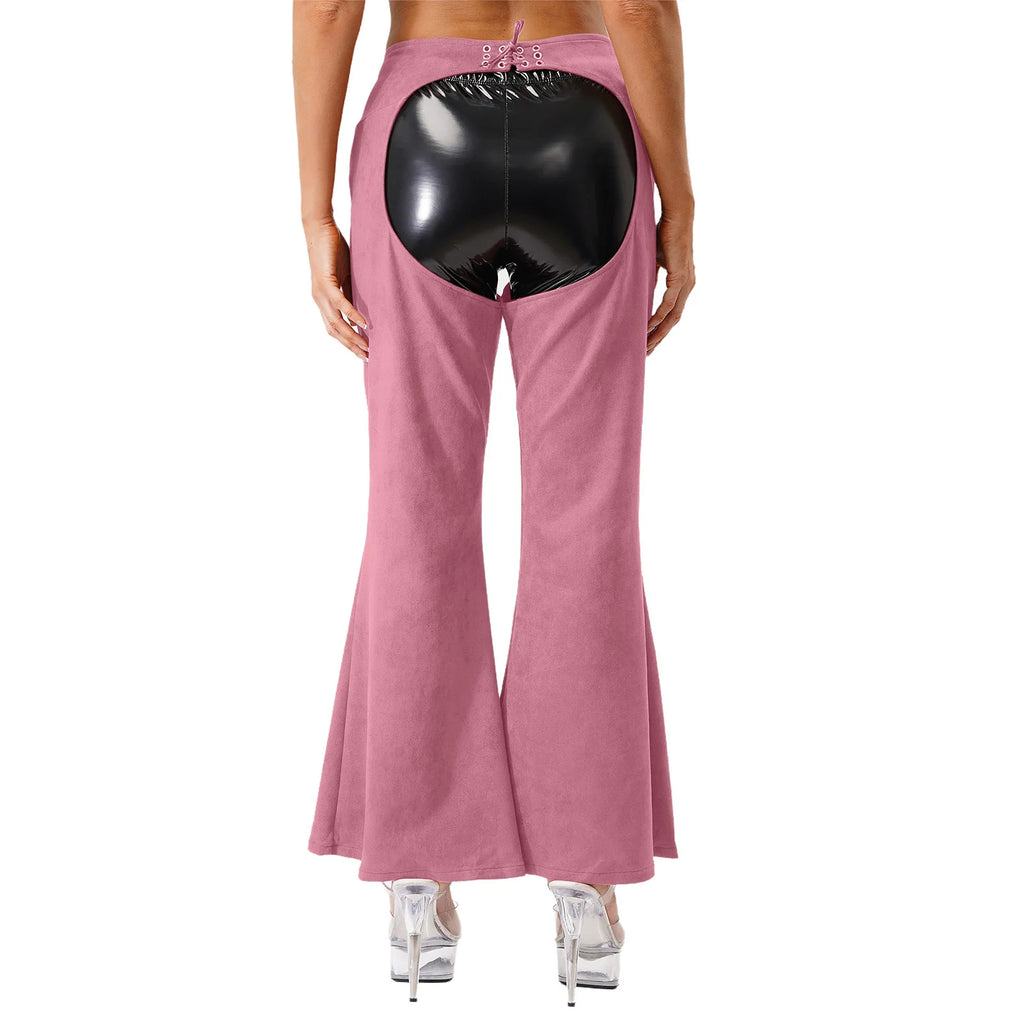 Faux Suede Western Cowgirl Chaps - Hollow-Out Biker Riding Pants