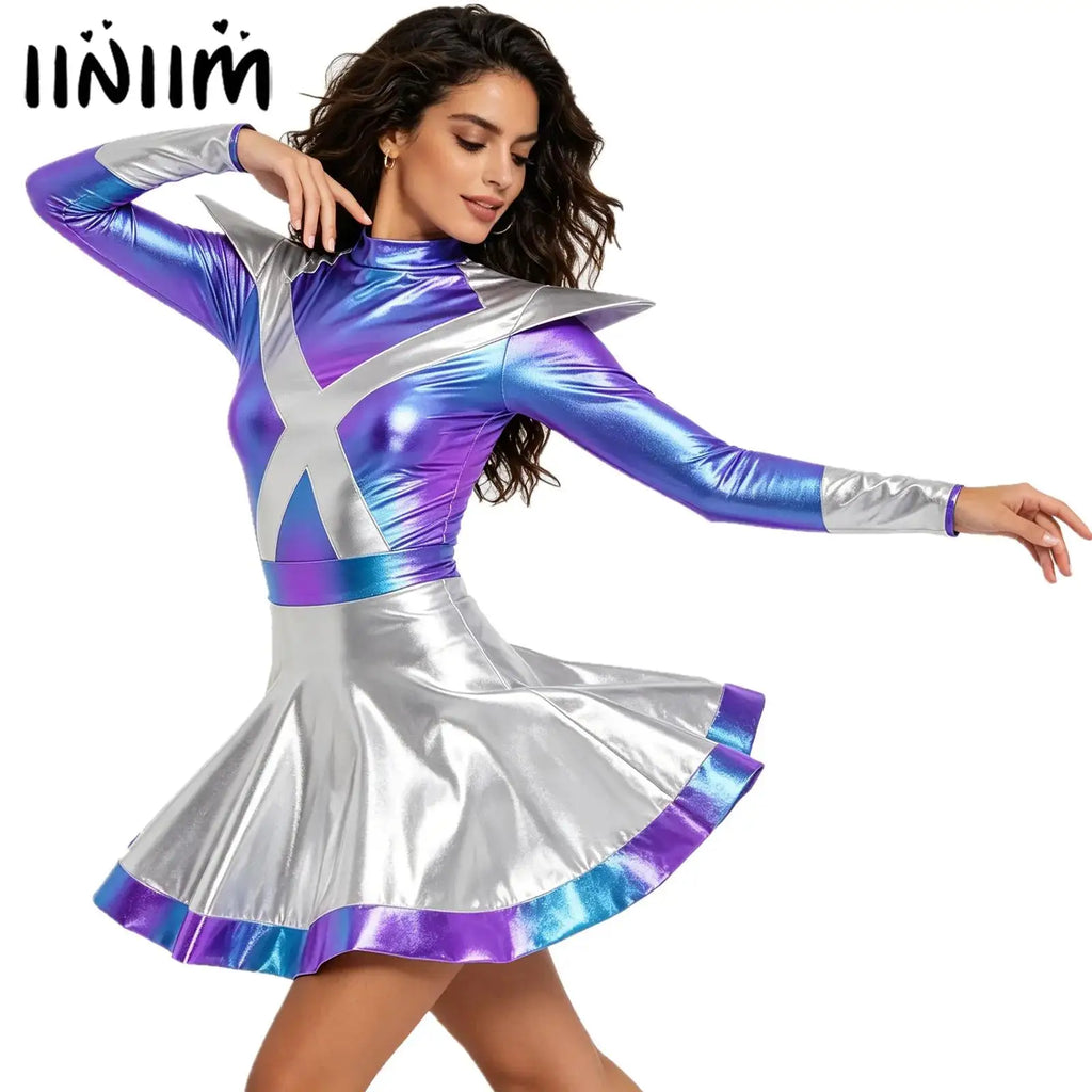 Women's Metallic Shiny Alien Astronaut Costume - Robot Dress