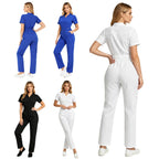 Women's Professional Scrub Jumpsuit - V-Neck Multi-Pocket Uniform