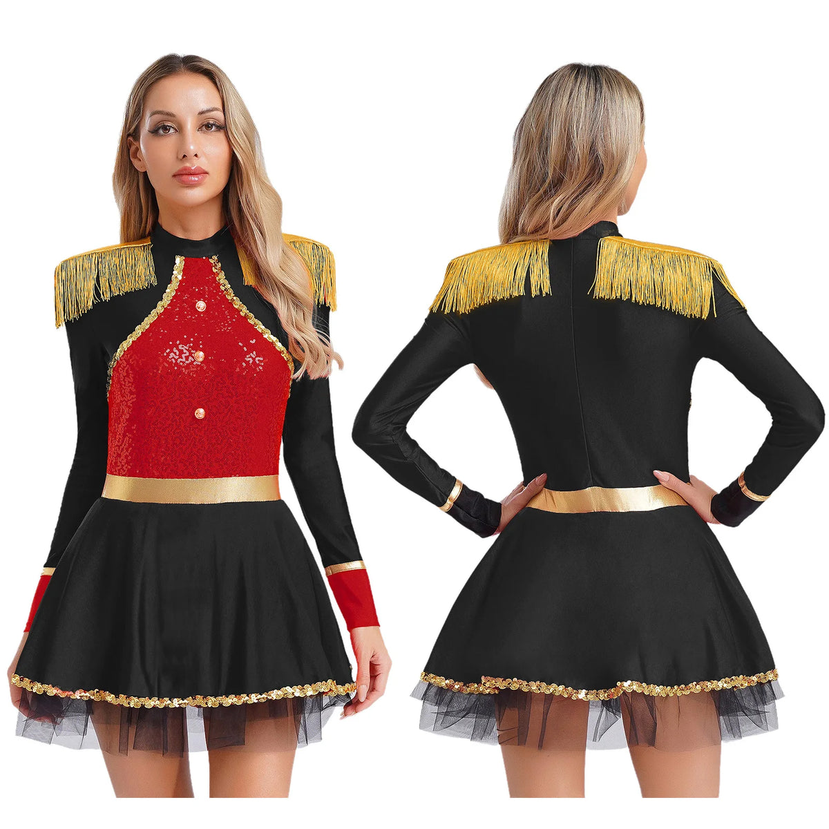 Circus Ringmaster Sequined Bodysuit - Fringe Shoulder Costume Dress