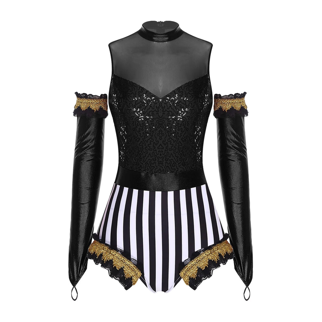 Circus Ringmaster Metallic Leotard - Lion Tamer Cosplay Set