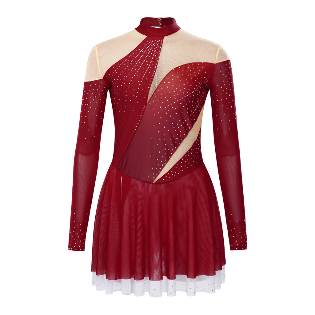 Women's Rhinestone Figure Skating Dress - Ruffled Lyrical Costume