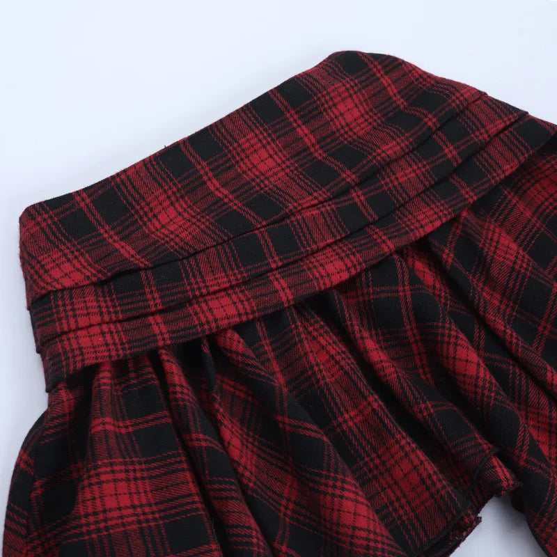 Dark Mall Goth Plaid Asymmetrical Belted Mini Skirt