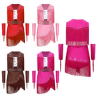 Girls Cowgirl Fringe Dance Costume - Sequined Tops & Skirt Set