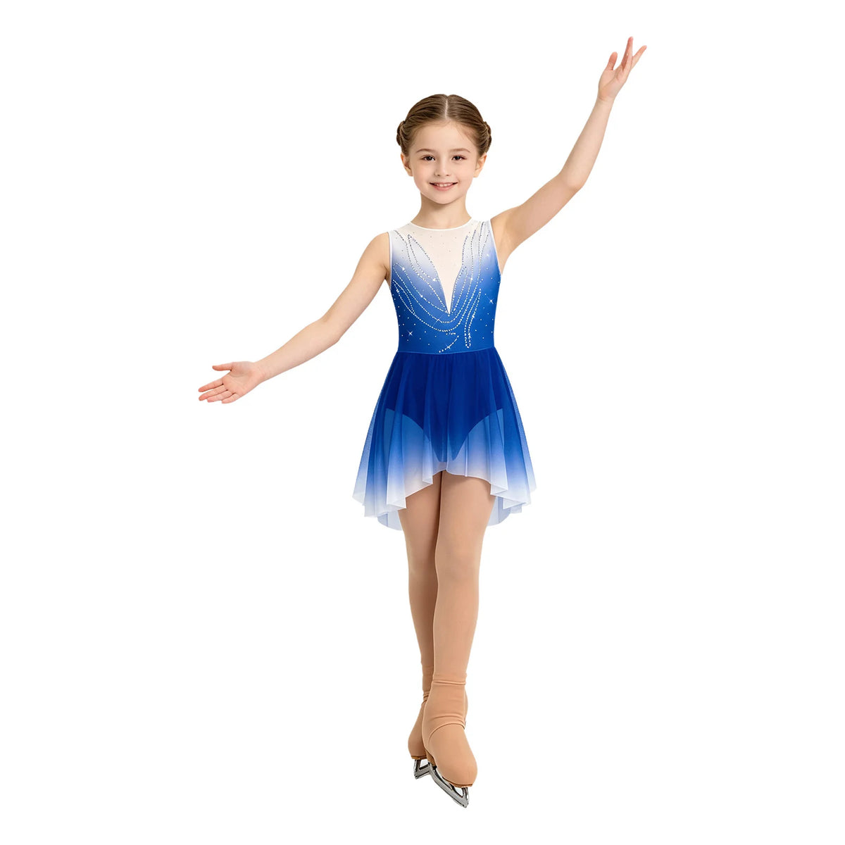 Girls Gradient Rhinestone Figure Skating Ballet Tutu Dress
