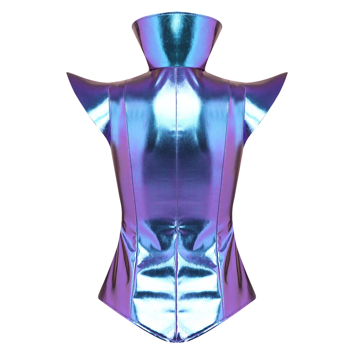 Futuristic Metallic Armor Corset Top - Zip-Front Cutout Bustier